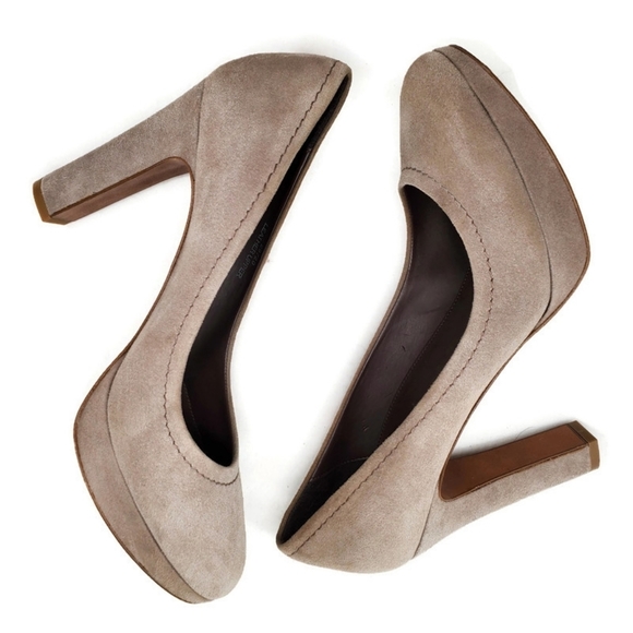 J. Crew Coddington Taupe Shimmer Suede Leather Platform Pumps Made in Italy - Picture 9 of 15